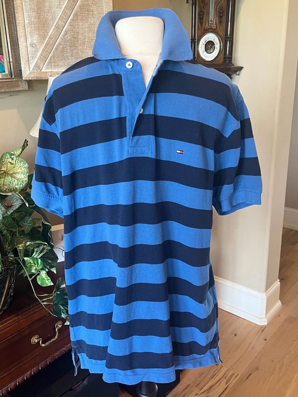 Tommy Hilfiger Light Blue & Navy Horizontal Stripe Polo